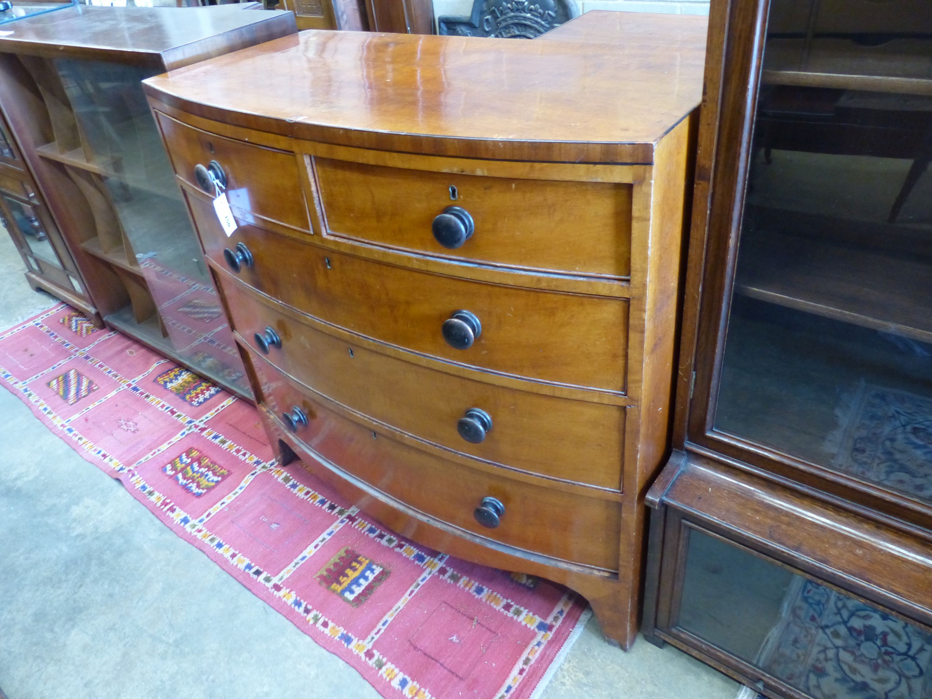 An early Victorian mahogany bowfront chest, width 104cm, depth 51cm, height 101cm